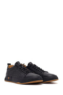 Men's Black Lace-Up Printed Leather Sneaker | Derimod