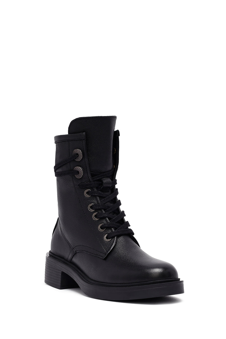 Women's Black Zippered Lace-Up Leather Ankle Boots