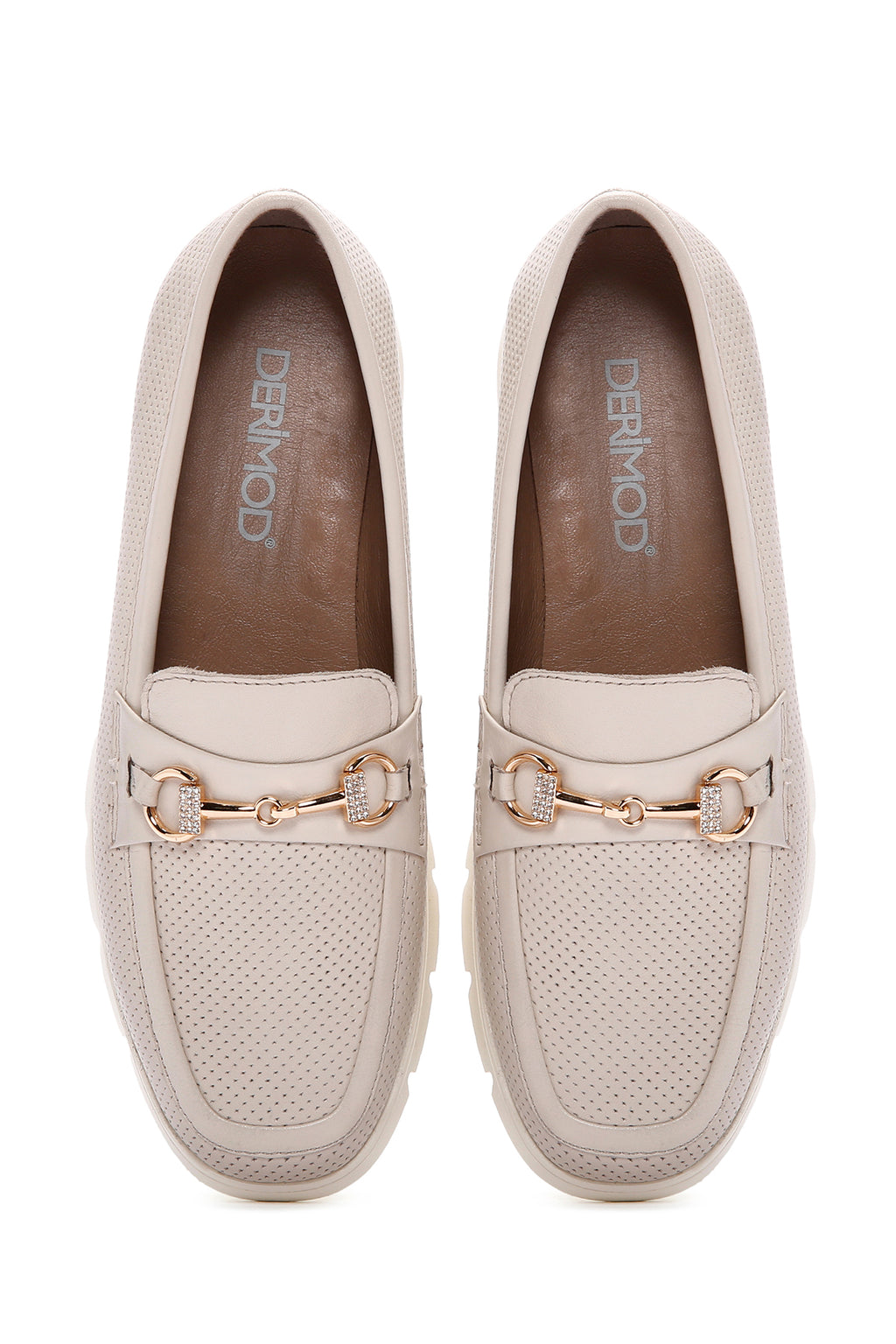 Kadın Krem Tokalı Deri Konfor Loafer