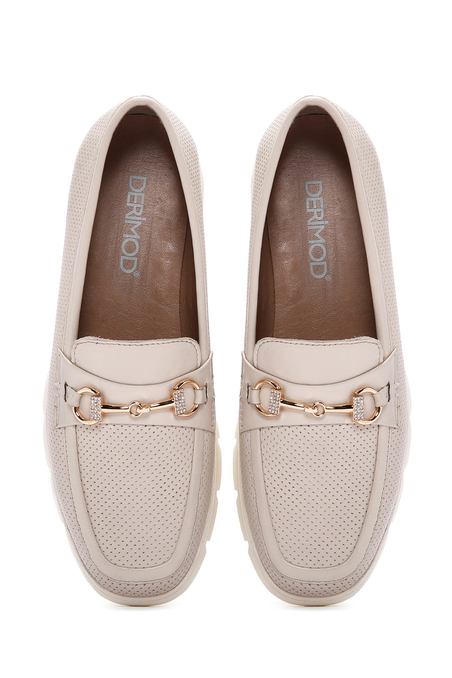 Woman Cream Buckled Leather Comfort Loafer
