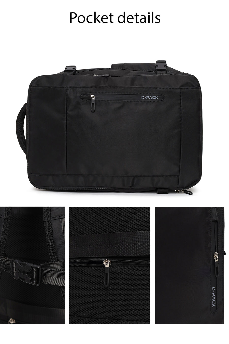 D-Pack Male Black Fabric Backpack