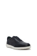 Erkek Lacivert Bağcıklı Deri Casual Sneaker | Derimod
