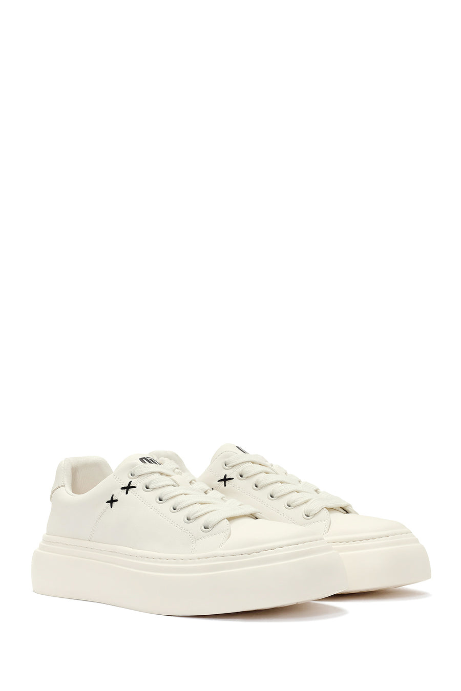 Erkek Beyaz Bağcıklı Deri Sneaker