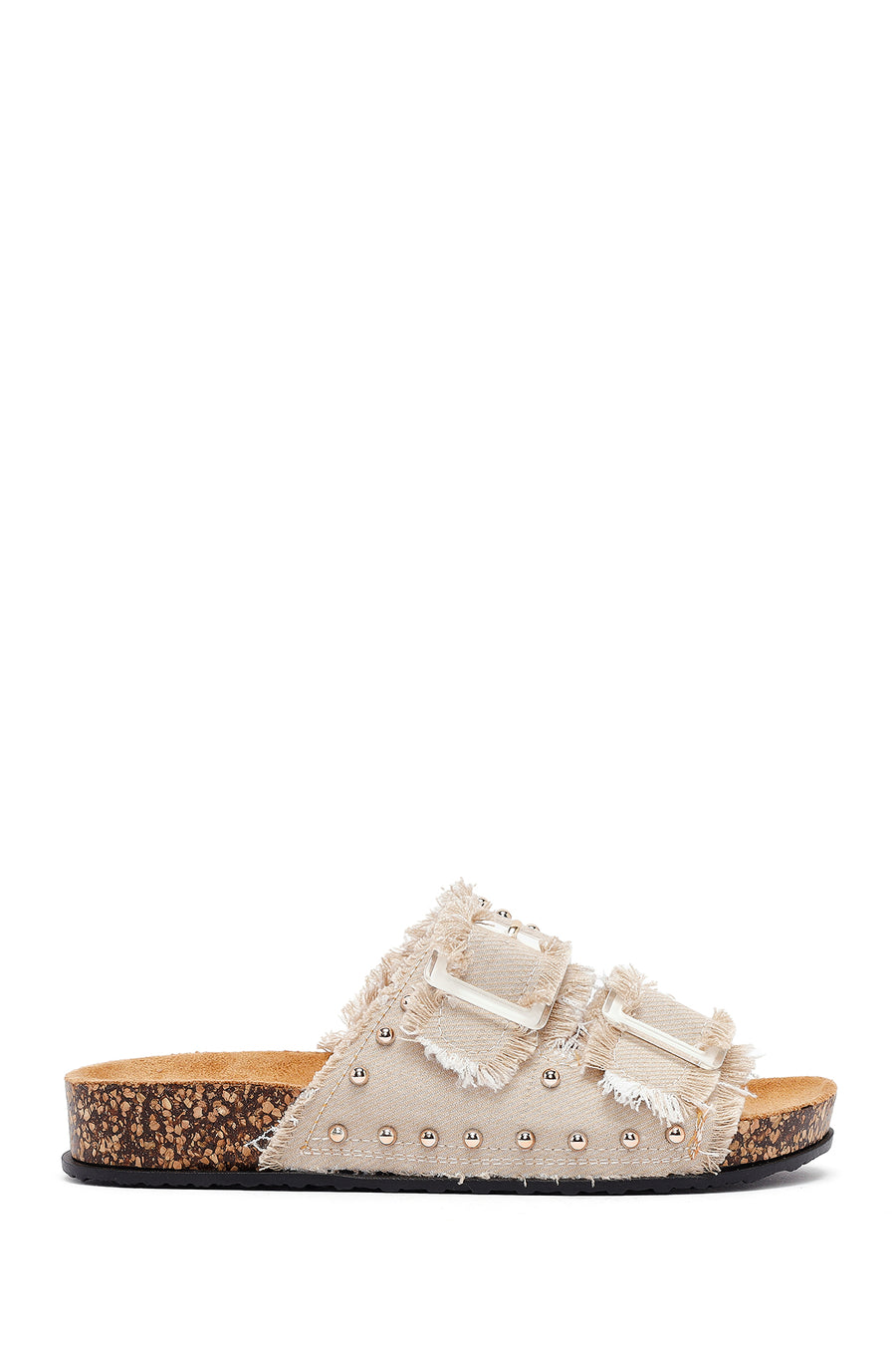 Women's Beige Stone Detailed Fabric Slippers 25SFE40066F | Derimod