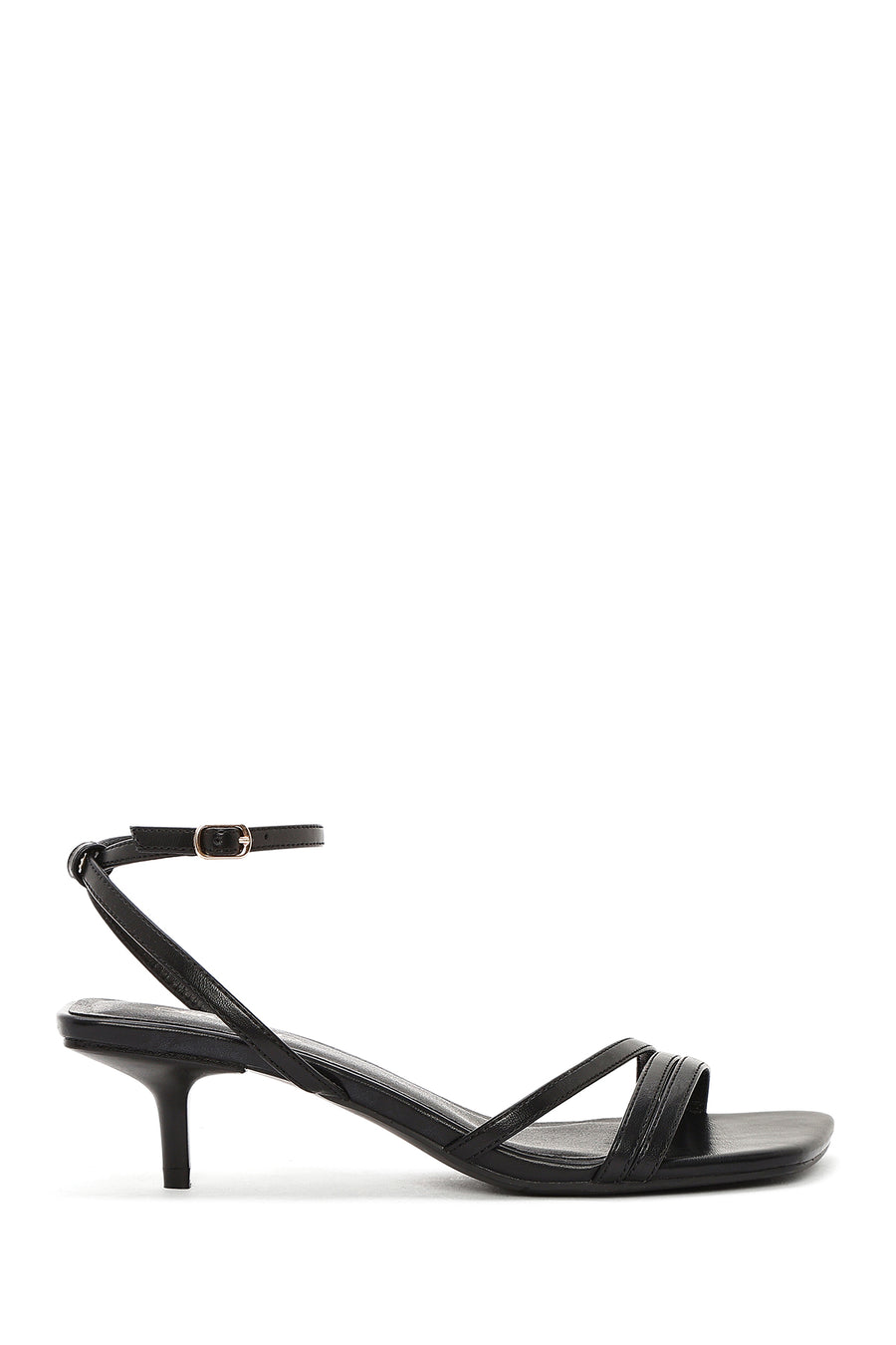Women's Black Ankle Strap Heeled Patent Leather Sandals 25SFE485916 | Derimod