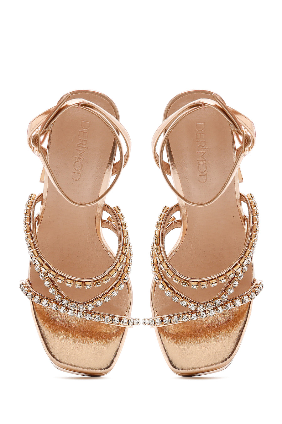 Women's Rose Gold Stone High Heel Sandals