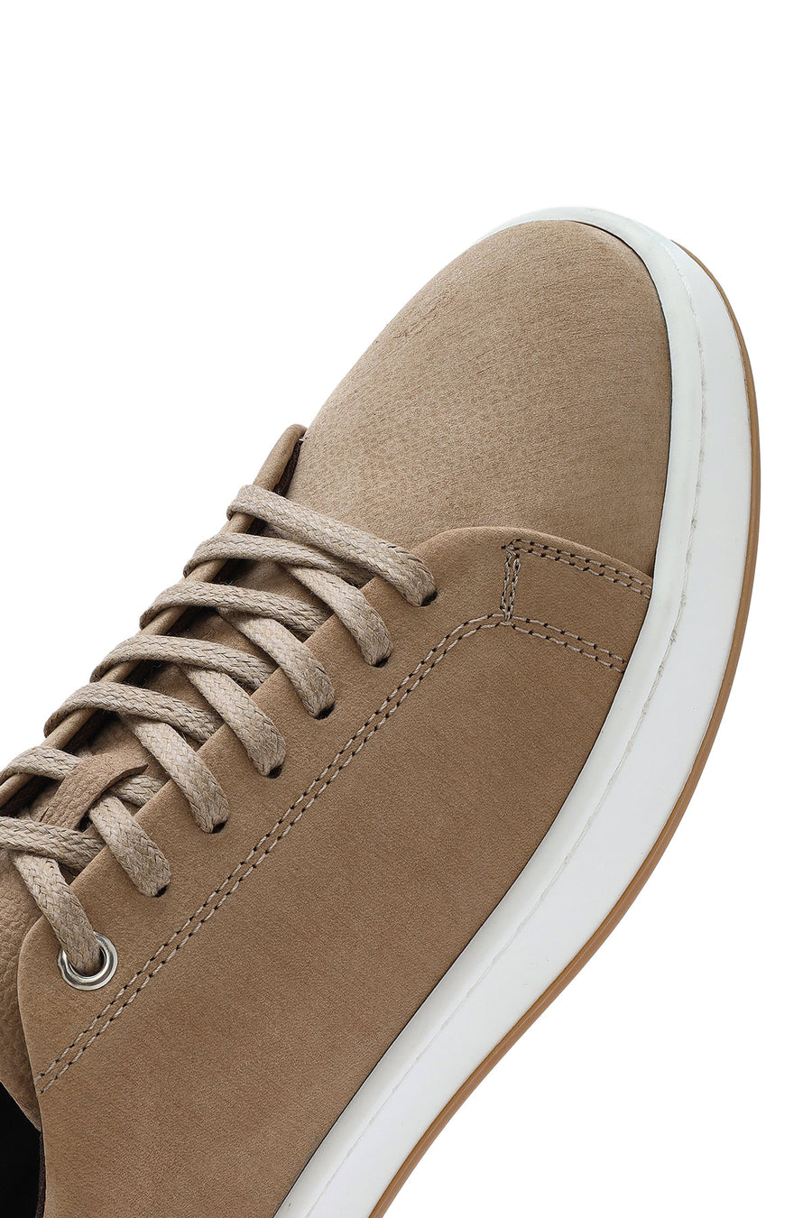 Erkek Bej Bağcıklı Nubuk Deri Sneaker