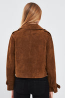 Tracy Women's Brown Short Suede Leather Coat | Derimod