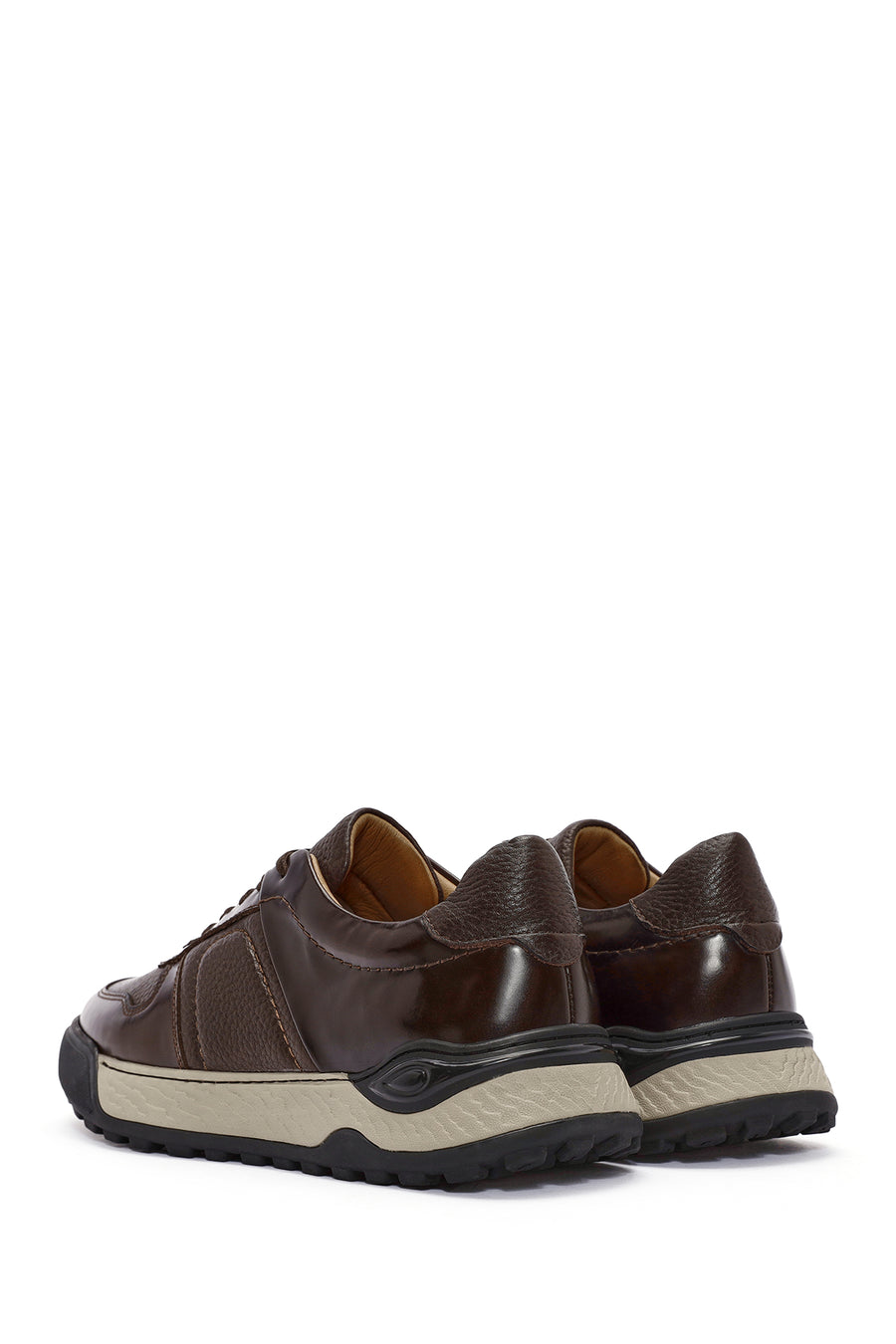 Erkek Kahverengi Bağcıklı Deri Casual Sneaker