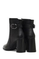 Women's Black Buckled Zippered Thick Heeled Leather Boot | Derimod