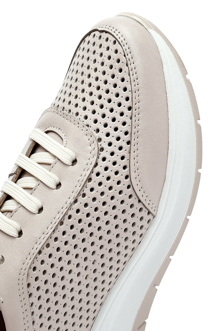 Women's Cream Lace-Up Thick-Sole Leather Sneakers