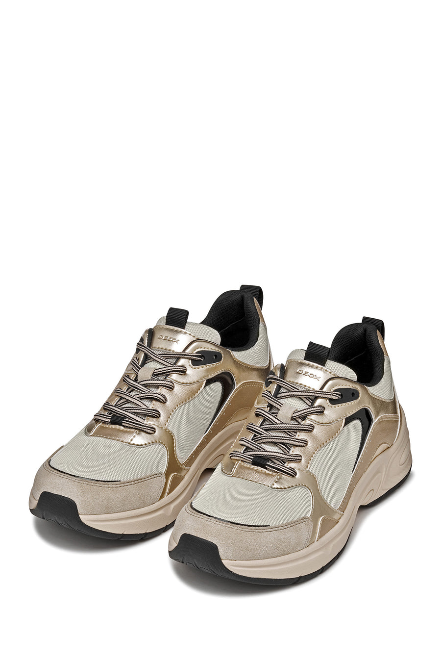 Geox Women Beige D Zarvıa A - Mesh+Pearl.Gbk Lace-Up Thick Sole Leather Sneaker