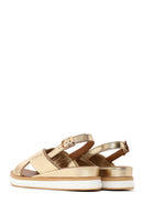Woman Gold Filled Heeled Metallic Leather Sandal | Derimod
