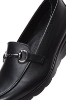 Women's Black Leather Wedge Heeled Loafer | Derimod