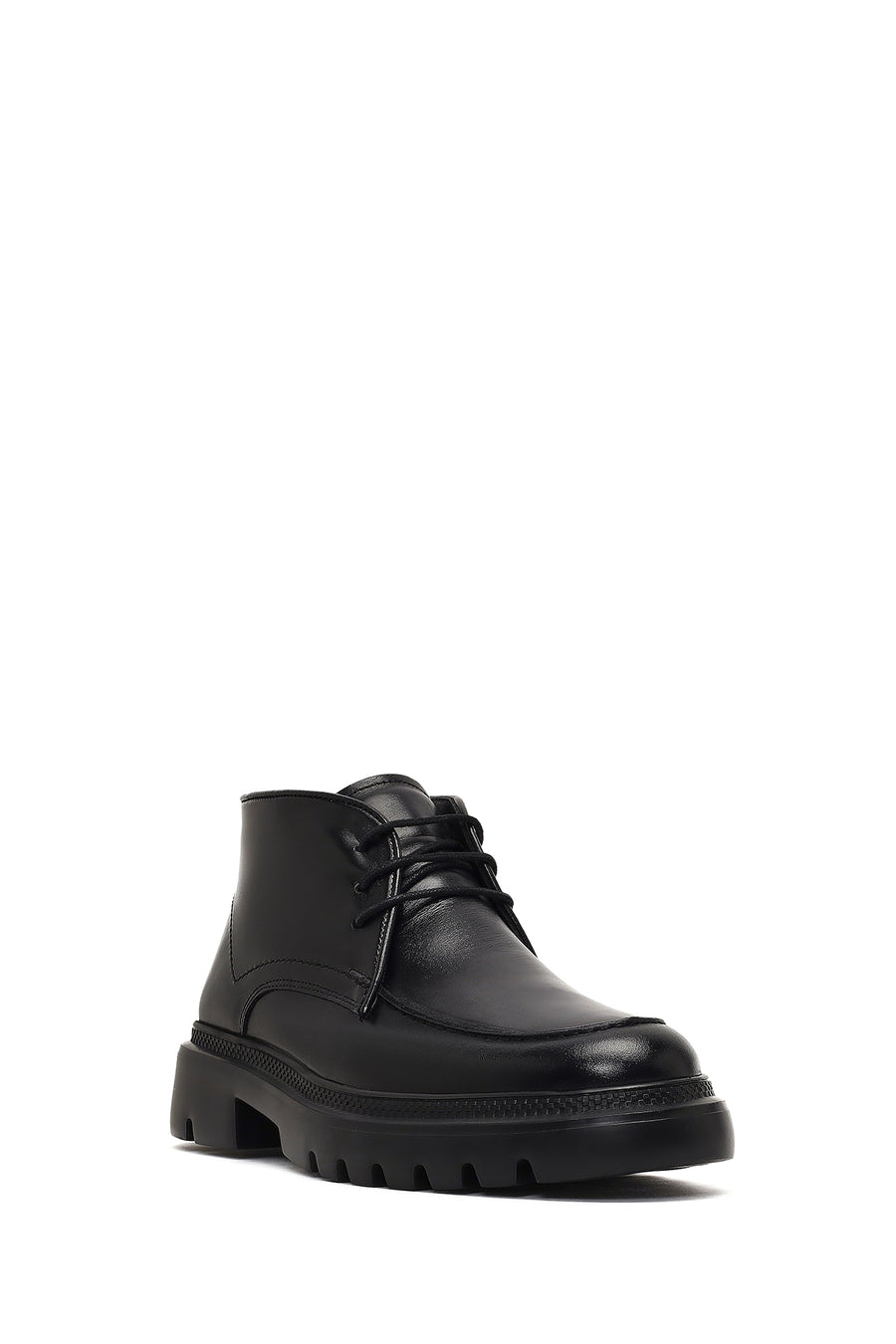 Men's Black Lace-Up Thick-Soled Leather Casual Boot