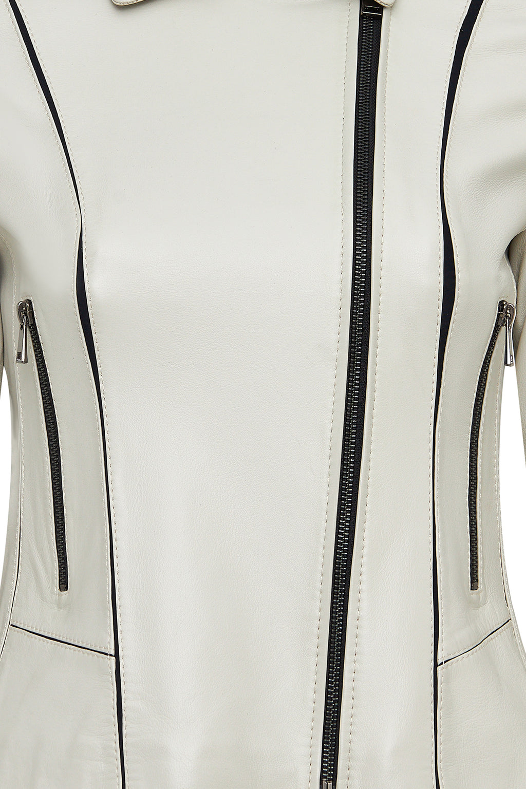 Kiara Kadın Bej Slim-Fit Biker Deri Ceket