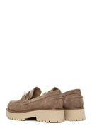 Woman Beige Thick-Soled Suede Leather Loafer | Derimod
