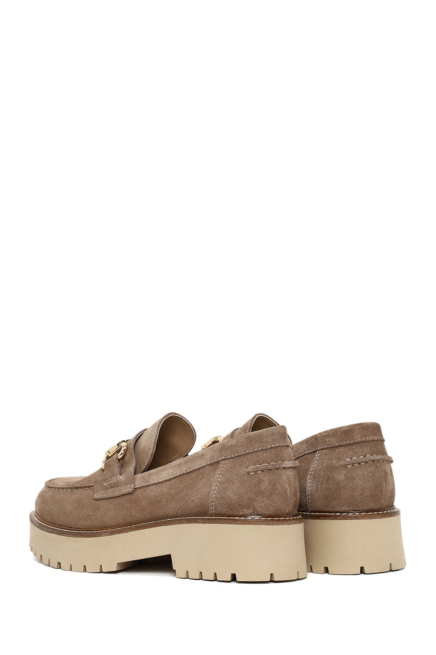 Woman Beige Thick-Soled Suede Leather Loafer