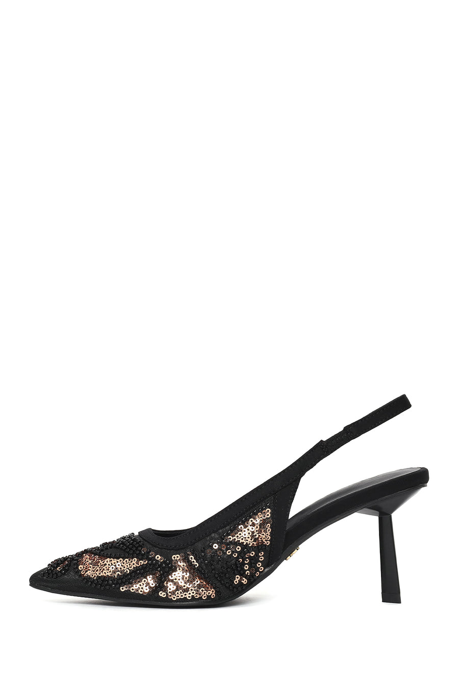 Woman Black Backless Sequin-Patterned Stiletto-Heel Shoes