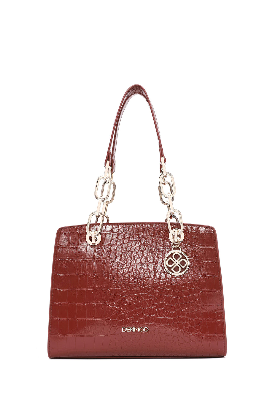 Women's Claret Red Long Strap Crocodile Patterned Classic Shoulder Bag