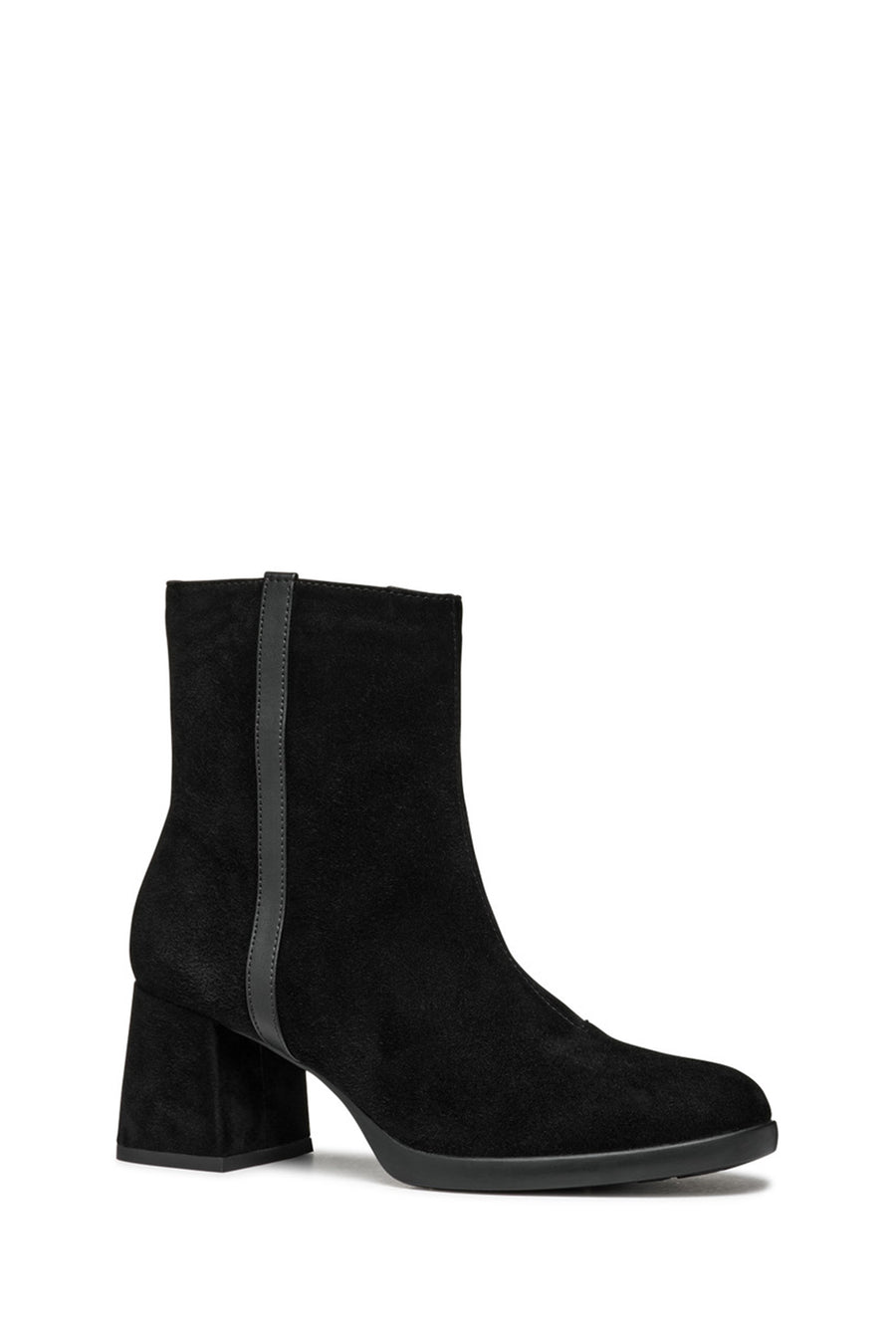 Geox Woman Black Zippered Chunky Heel Leather Boat