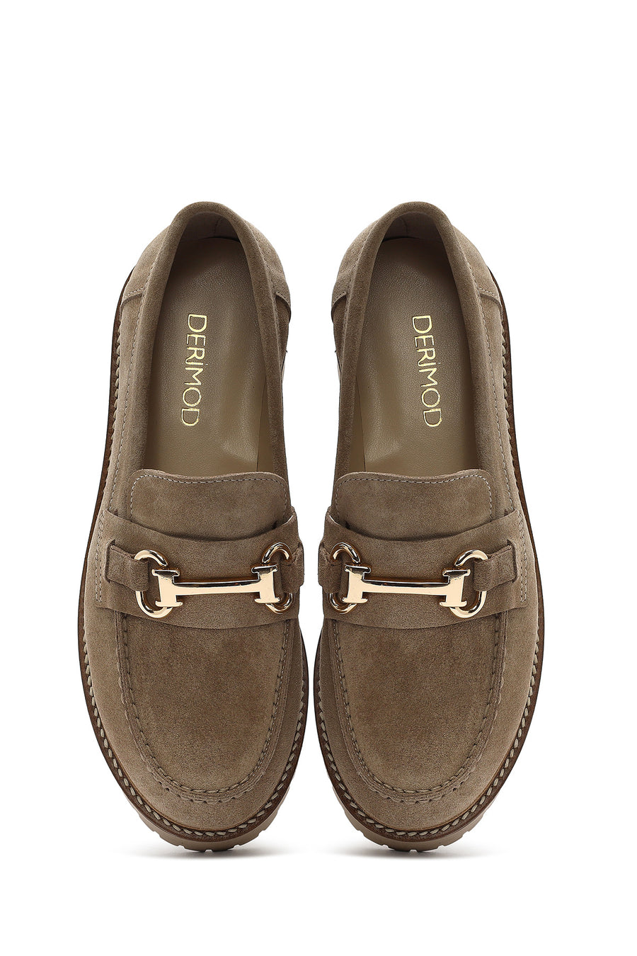 Women's Beige Thick-Soled Accessory Suede Leather Masculine Loafer