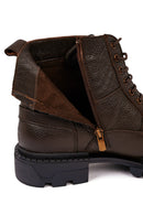 Male Brown Zip Closure Thick-Soled Leather Combat Boots | Derimod
