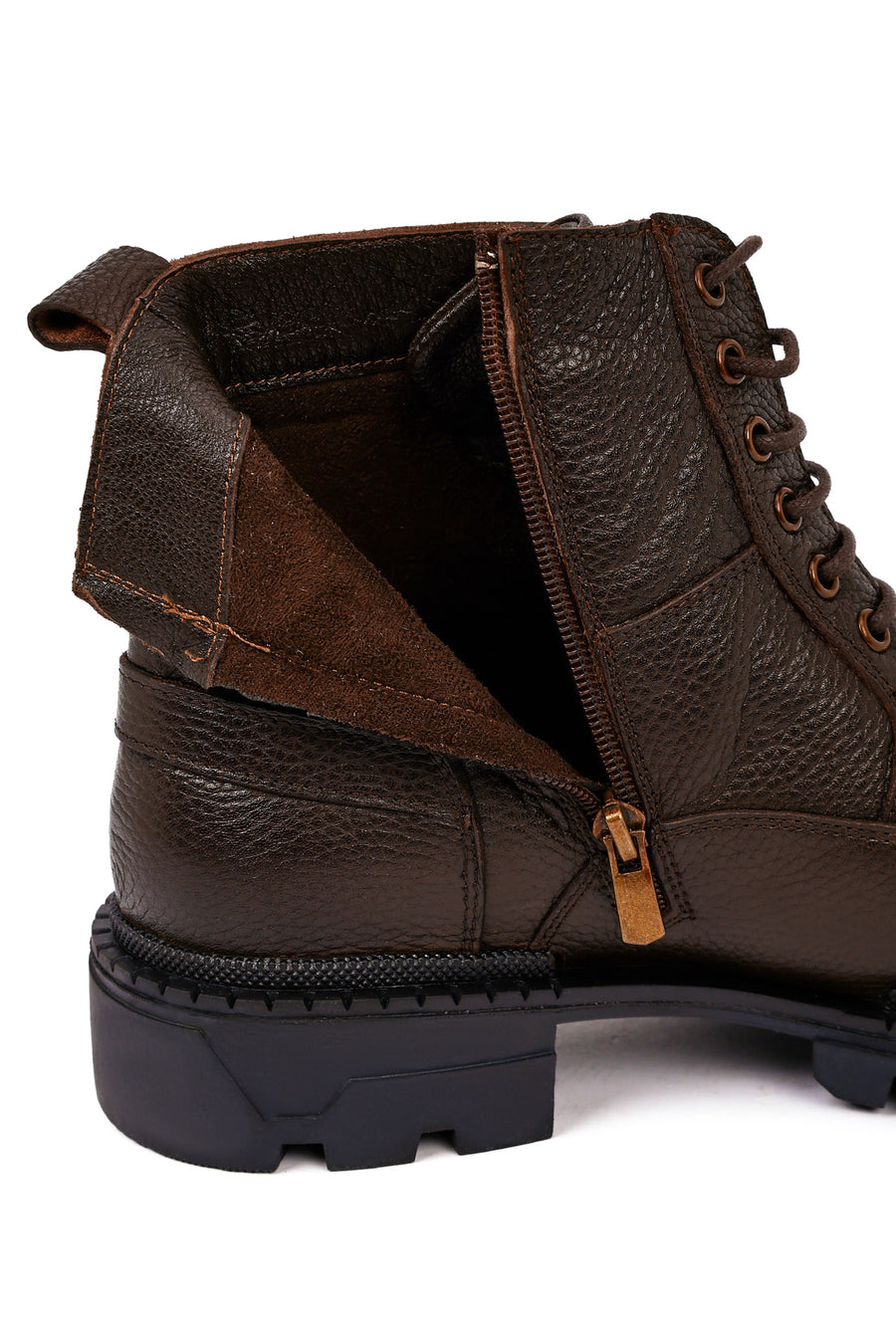 Male Brown Zip Closure Thick-Soled Leather Combat Boots