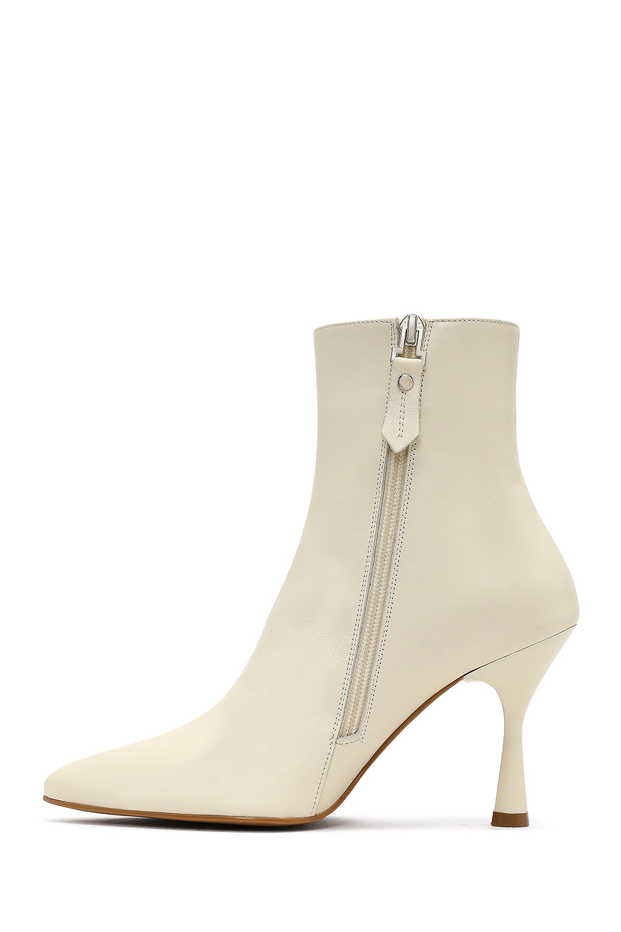 Woman Cream Zippered Thin Heel Leather Boat