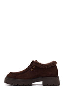 Woman Brown Lace-Up Fur-Detail Thick-Soled Suede Casual Shoes | Derimod