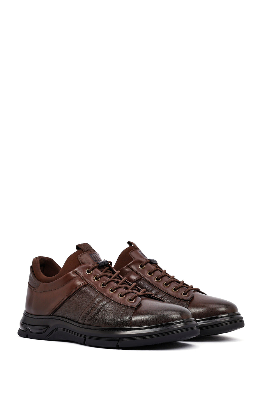 Erkek Kahverengi Bağcıklı Deri Casual Sneaker