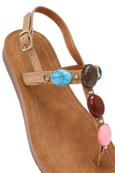 Women's Beige Flip Flop Sandals with Stones | Derimod