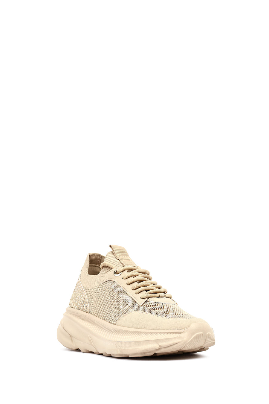 Derimod Zero Women Beige Lace-Up Thick-Soled Fabric Sneaker