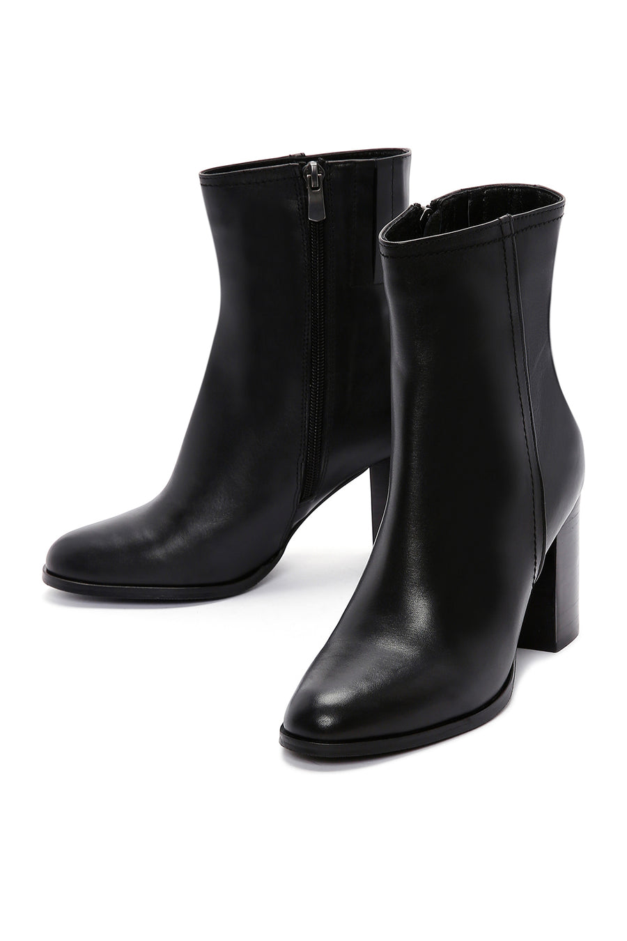 Women's Black Thick High Heel Leather Boots