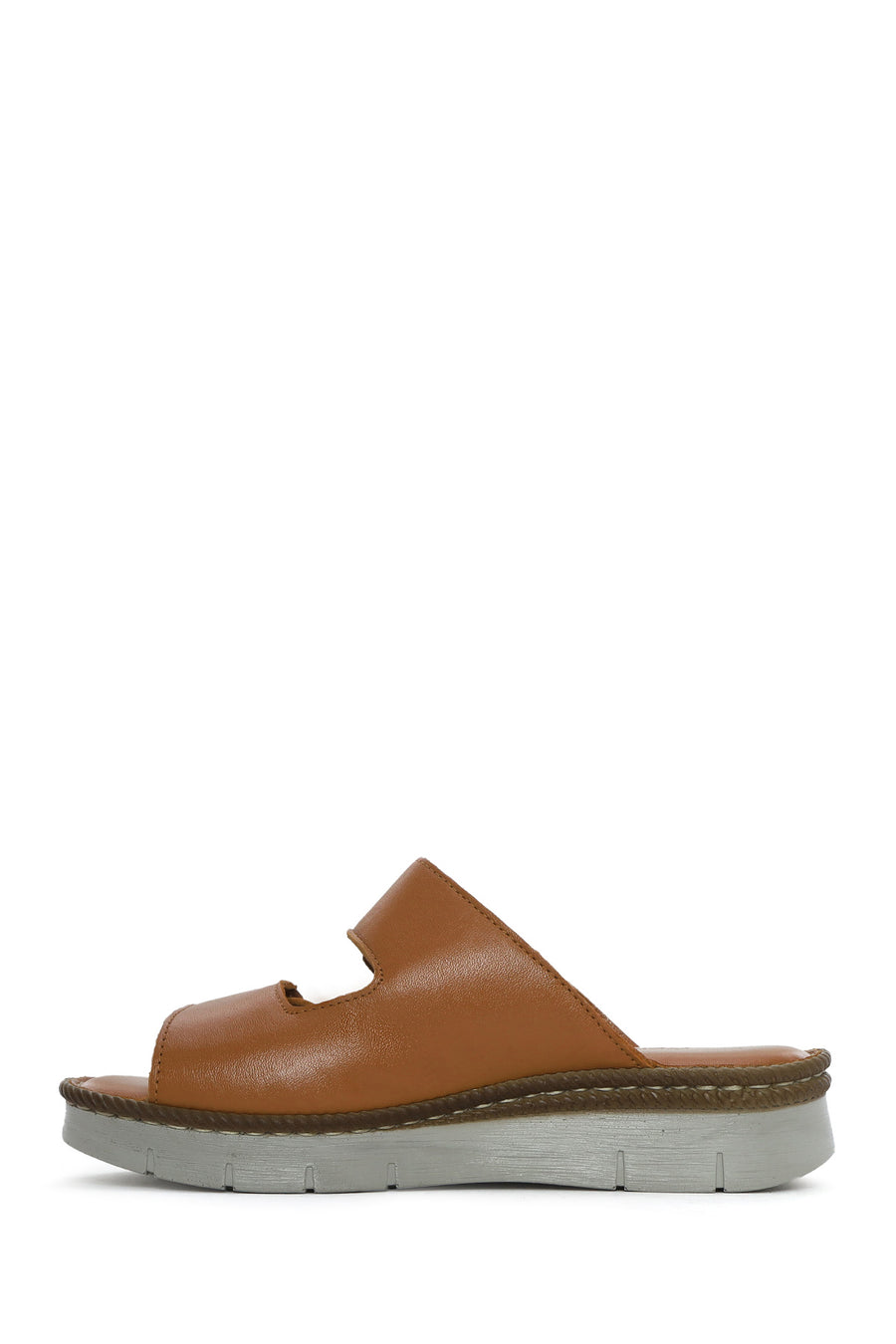Women's Tan Double-Strap Leather Comfort Slippers