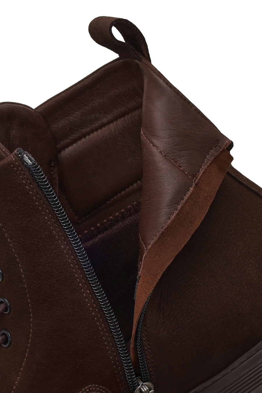 Male Brown Lace-Up Zip Closure Thick-Soled Nubuck Leather Casual Boots