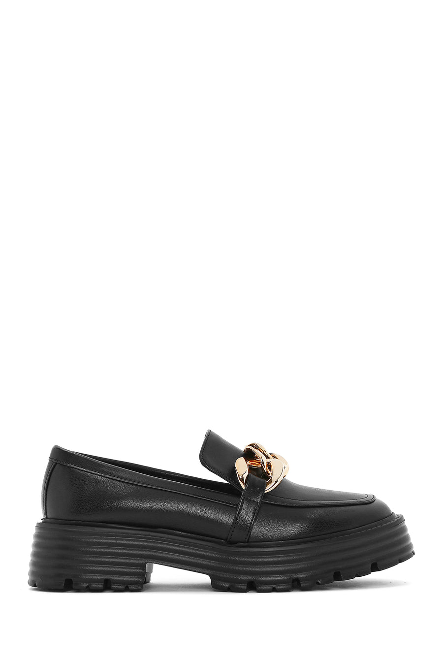 Women's Black Thick Soled Masculine Loafer 25SFE400318 | Derimod