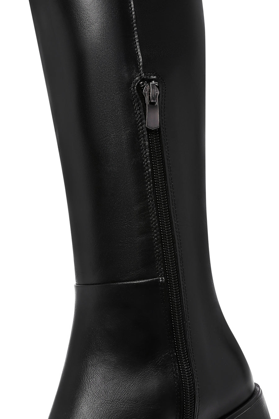 Women's Black Thick Heeled Zippered Casual Leather Boots