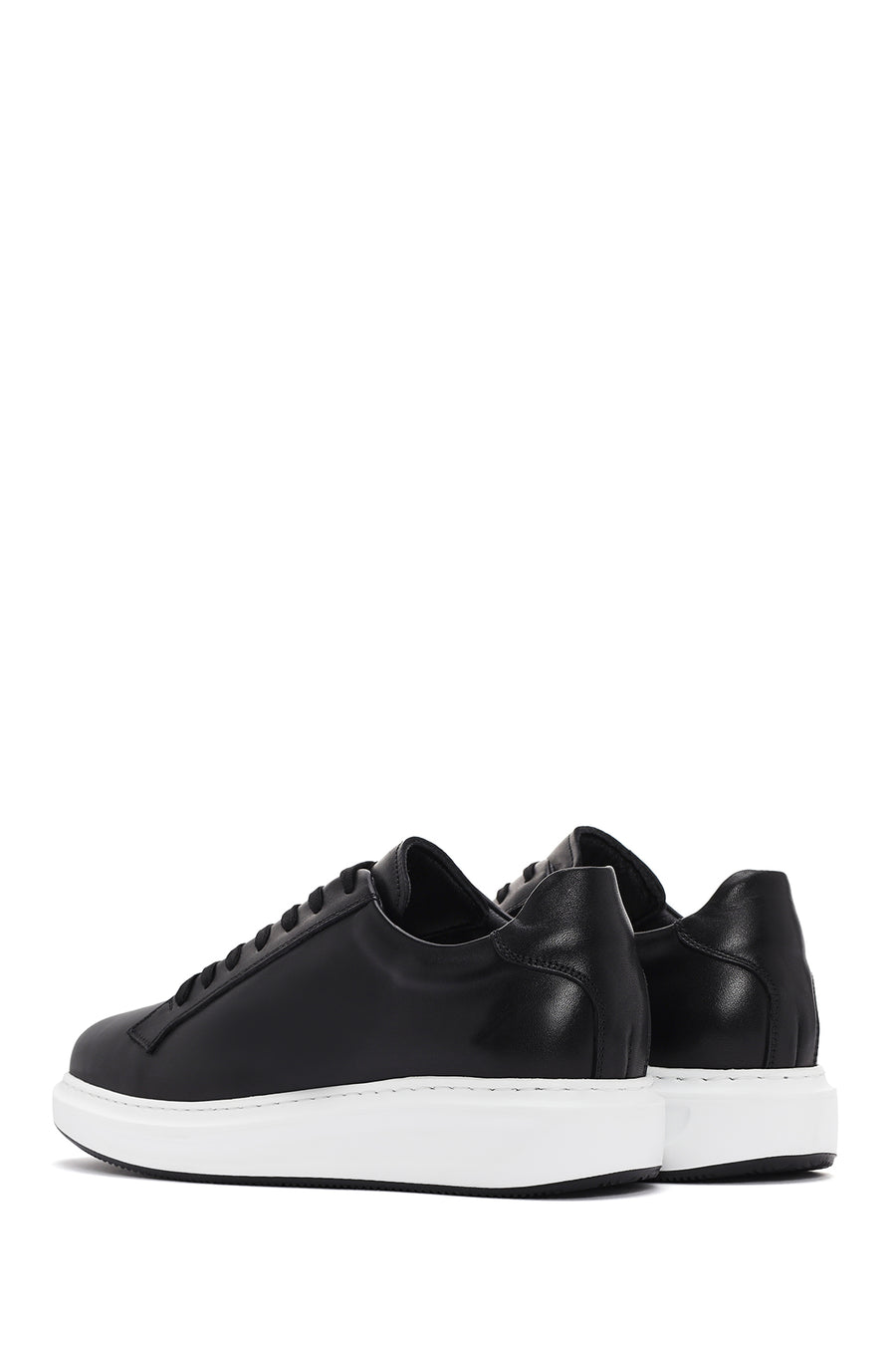 Erkek Siyah Bağcıklı Deri Sneaker
