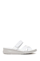 Woman White Wedge-Heel Leather Slipper | Derimod