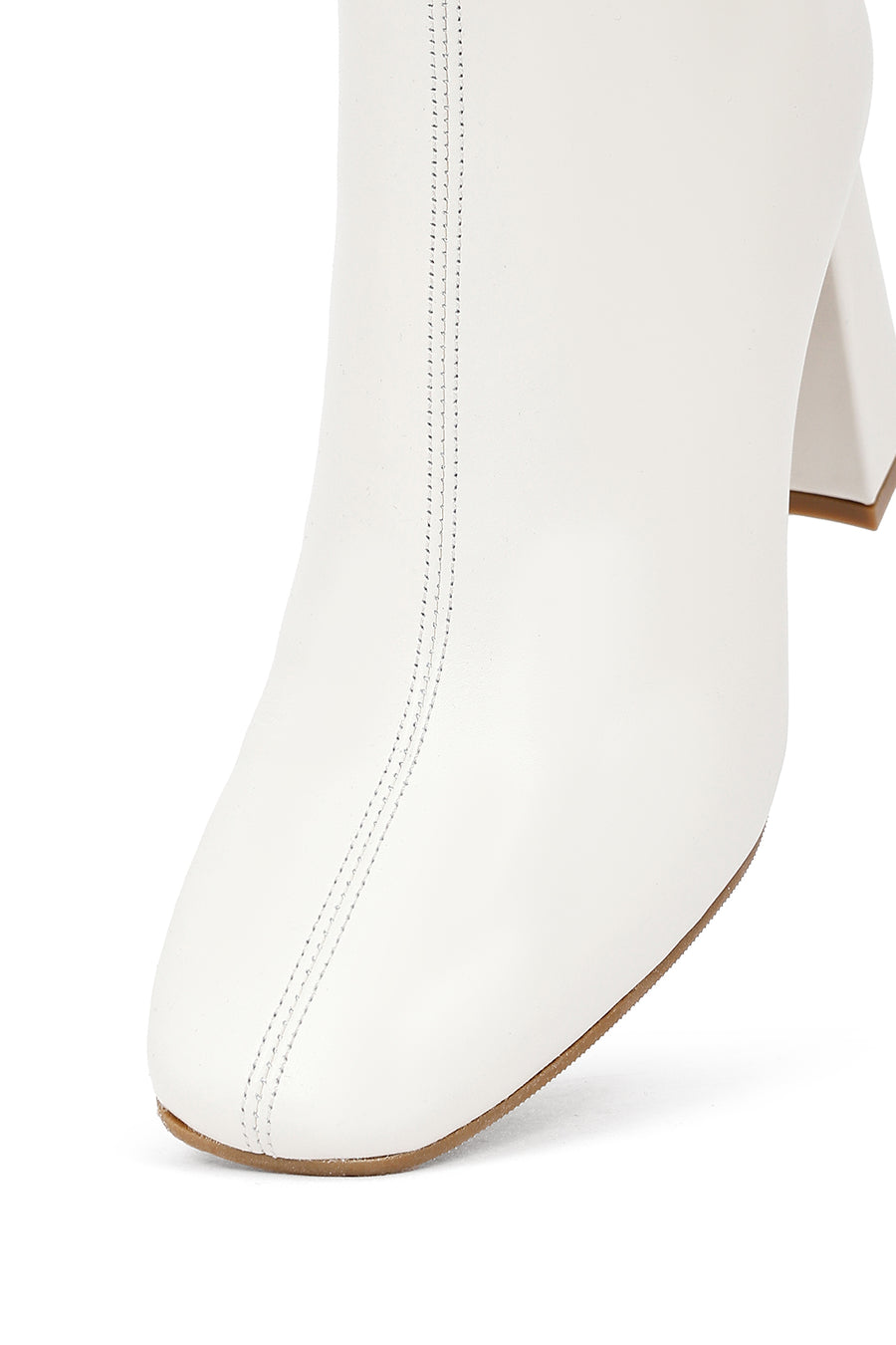 Women's Cream Zippered Thick Heeled Leather Boot
