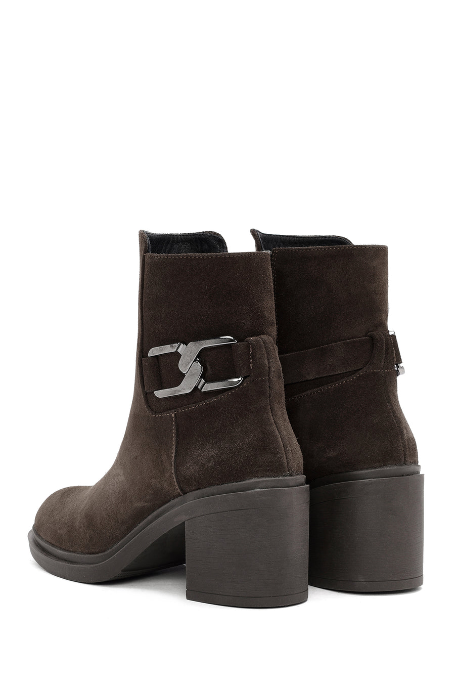 Women's Brown Heeled Zippered Suede Leather Boots