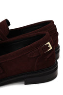 Kadın Bordo Tokalı Süet Deri Maskülen Loafer | Derimod