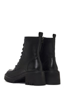 Women's Black Zippered Thick Heeled Leather Ankle Boots | Derimod