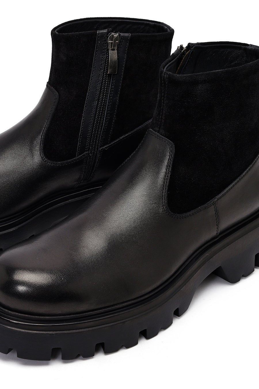 Men's Black Thick Soled Leather Boots