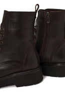 Woman Brown Zip Closure Thick-Soled Leather Combat Boots | Derimod
