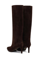 Woman Brown Thin-Heeled Suede Boots | Derimod