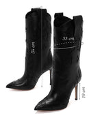 Woman Black Patterned Thin-Heeled Leather Boots | Derimod