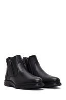 Male Black Double Zip Closure Leather Boots | Derimod