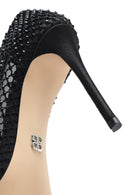Women's Black Stone High Thin Heel Leather Stiletto | Derimod